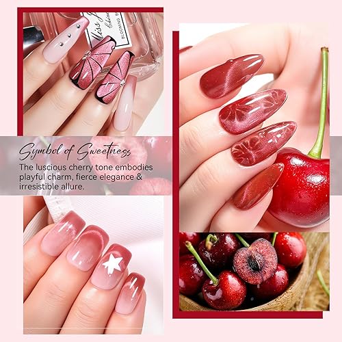 Miniatura 7 de Makartt Esmalte de uñas de gel, esmalte de gel natural de gelatina color nude rosa, blanco lechoso, rojo con purpurina, 6 unidades de 0.3 fl oz,