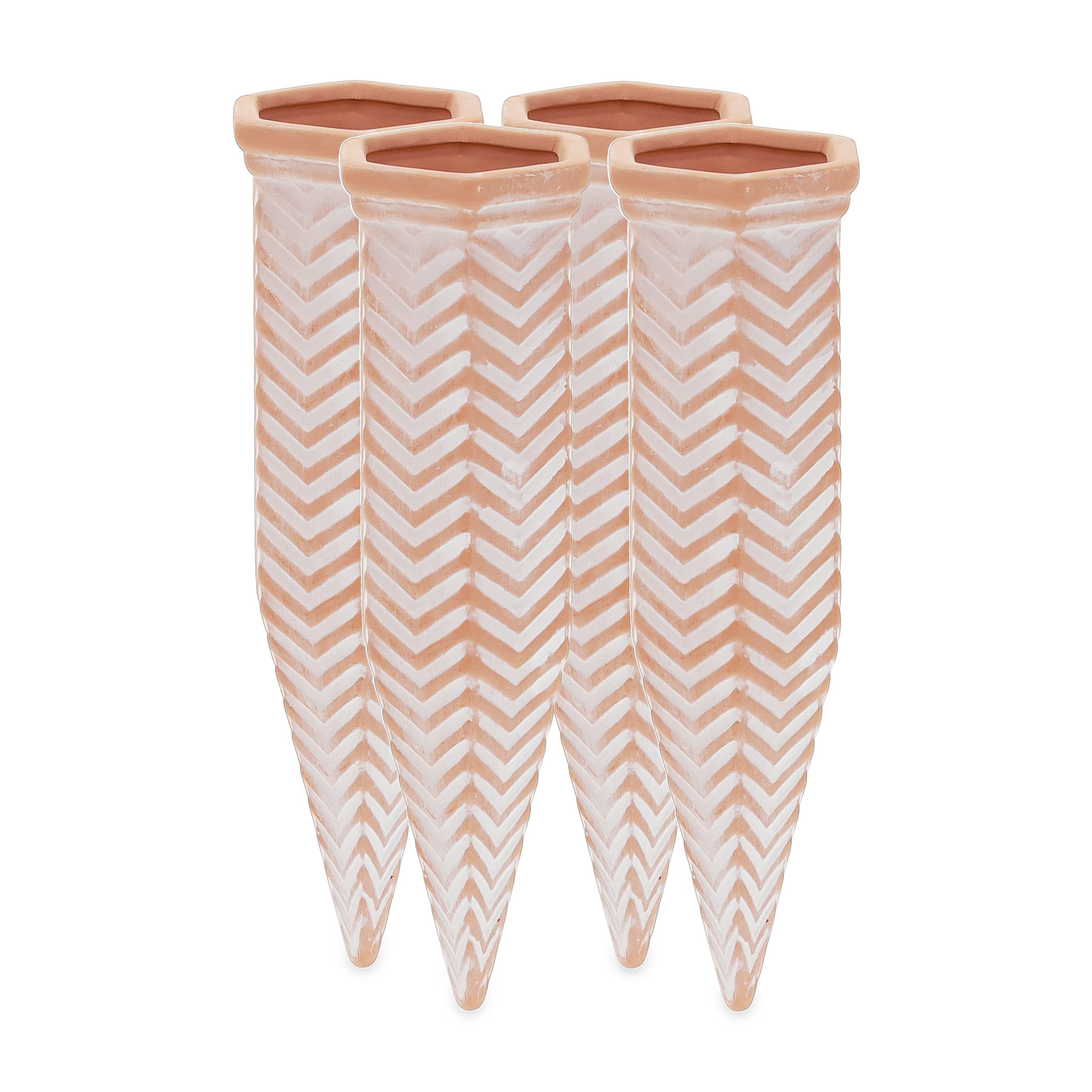 Relaxdays Clay Watering Spikes, Set of 4, Stakes for 1.5 L Plastic Bottles, Indoor & Outdoor Plants, Zig-Zag, Terracotta