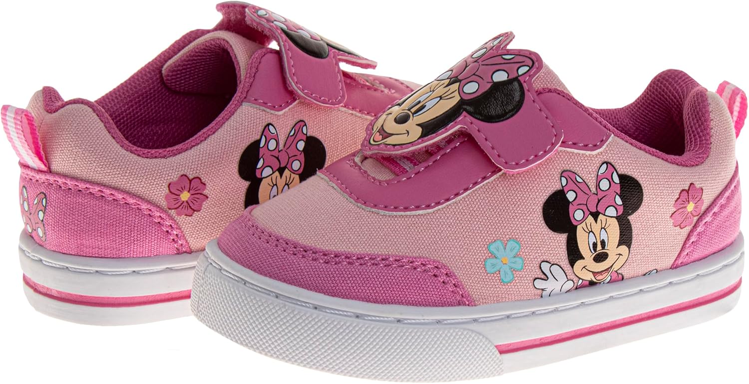 Disney Sneakers for Girls and Boys - Minnie Stitch Winnie Shoes Laceless Strap Closure Sneaker Kids Shoe (Sizes: 3-4 Infants 5-10 Toddlers)