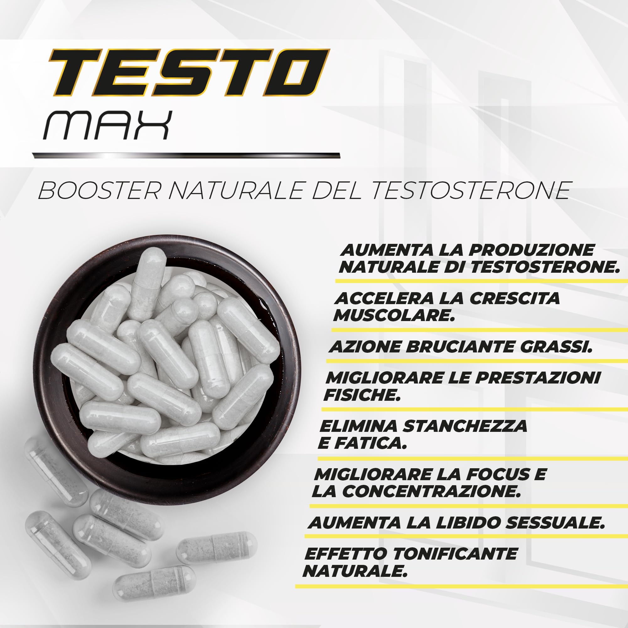Booster di Testosterone per uomo | Energia, forza, muscolazione e vigore | Maca Andina, Ginseng, Tribulus e Taurina | Aumenta l'energia e migliora le prestazioni sportive e muscolari | 120 caps