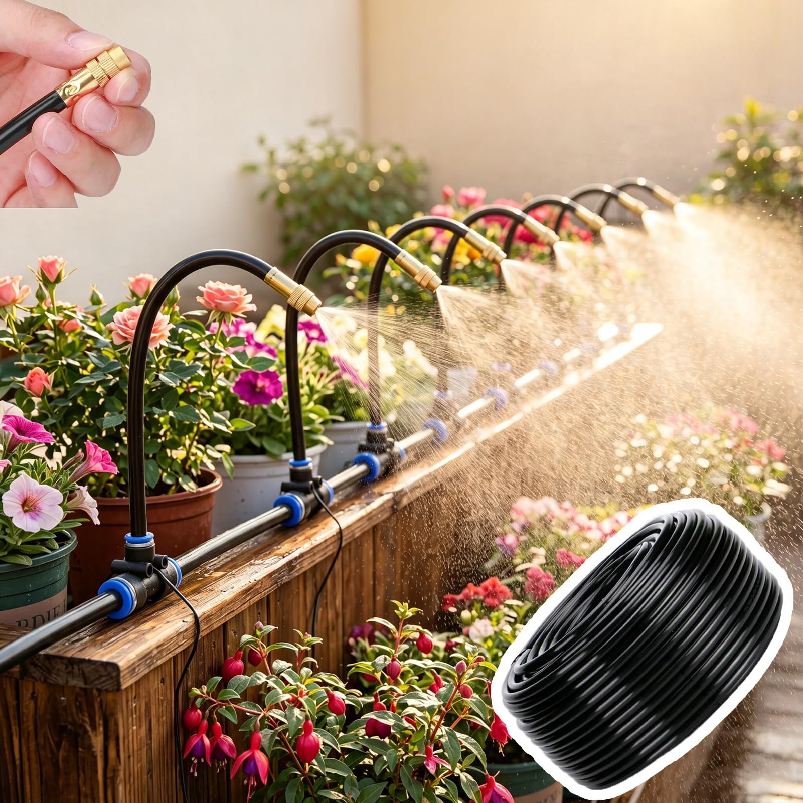 Irrigazione a Goccia Irrigatore Regolabile, Irrigatore a Nebulizzazione Rinfrescante | Kit di Irrigazione a Goccia Flessibile per Serra, Giardino, Tubo per Irrigatore da Giardino, Controllo Della Polv