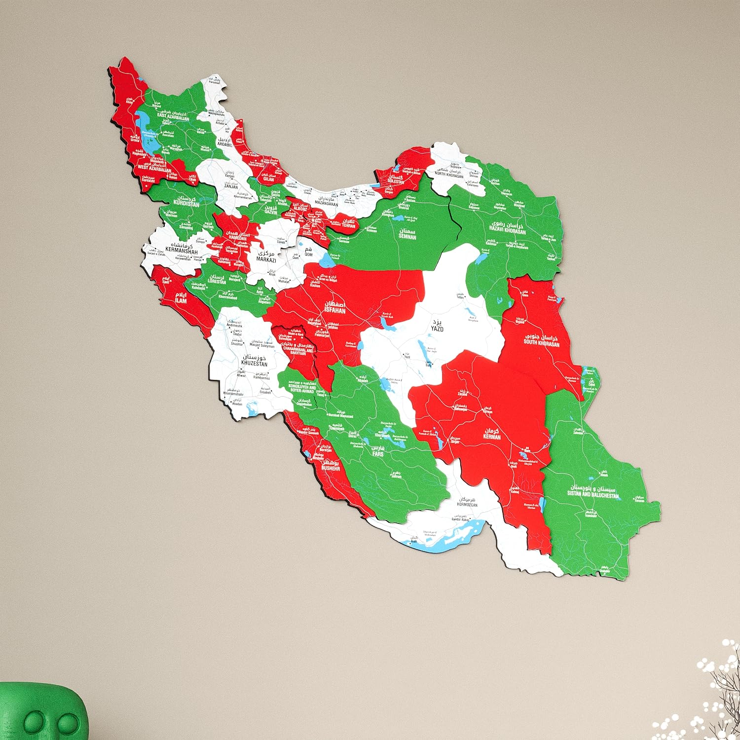 Colorfull Worlds Wooden Map of Iran Wall Art – Multilayered 3D UV Printed MDF Country Map Decor for Persian Iranian Homes – Housewarming Gift