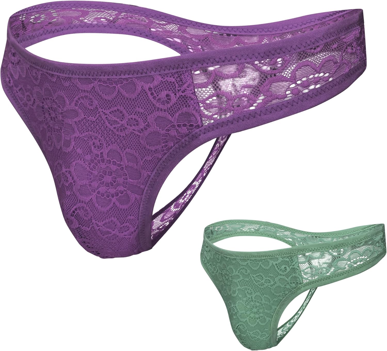 Sexy Mens Thong Comfortable Soft Sexy Lace Thongs Underwear 2 Pack Size S-4XL