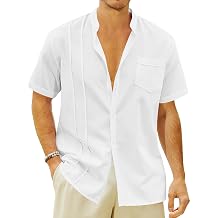 Mens Casual Button Shirts Cotton Linen Summer Beach Short Sleeve Tops for Lounge Vacation