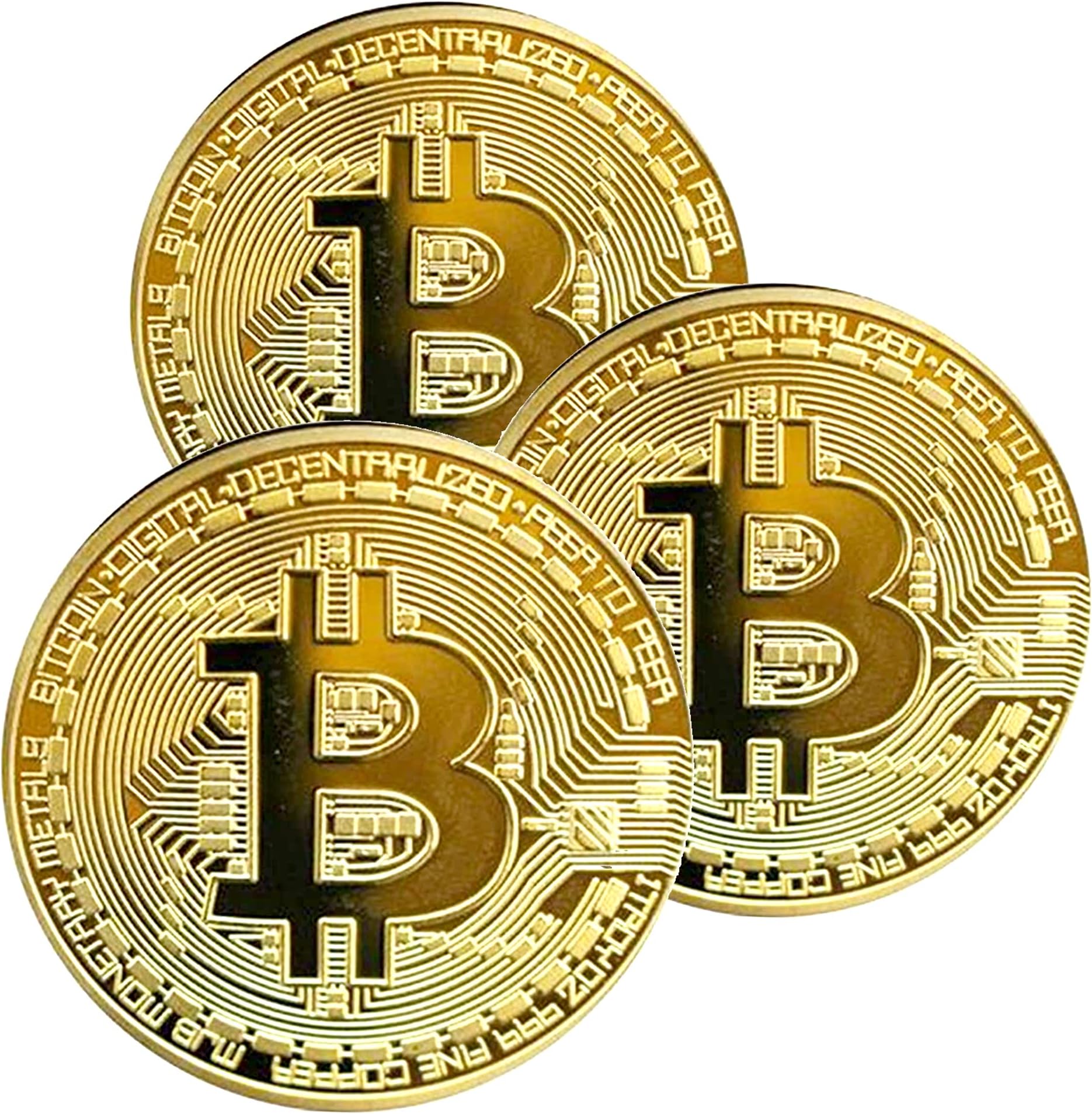 Krisler 3PC Bitcoin Coin | Physical Bitcoin with Protective Case, Gold Plated Bitcoin for Commemoration, Gifts for Men (Gold)
