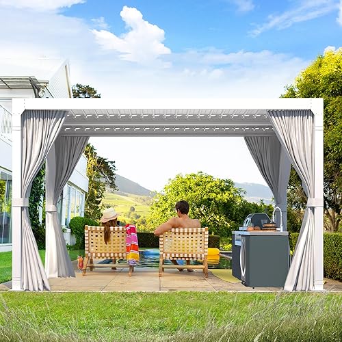 Miniatura 132 de MELLCOM Pérgola con listones de 10 x 12 pulgadas, pérgola de aluminio para exteriores con techo con listones ajustables, cortinas impermeables