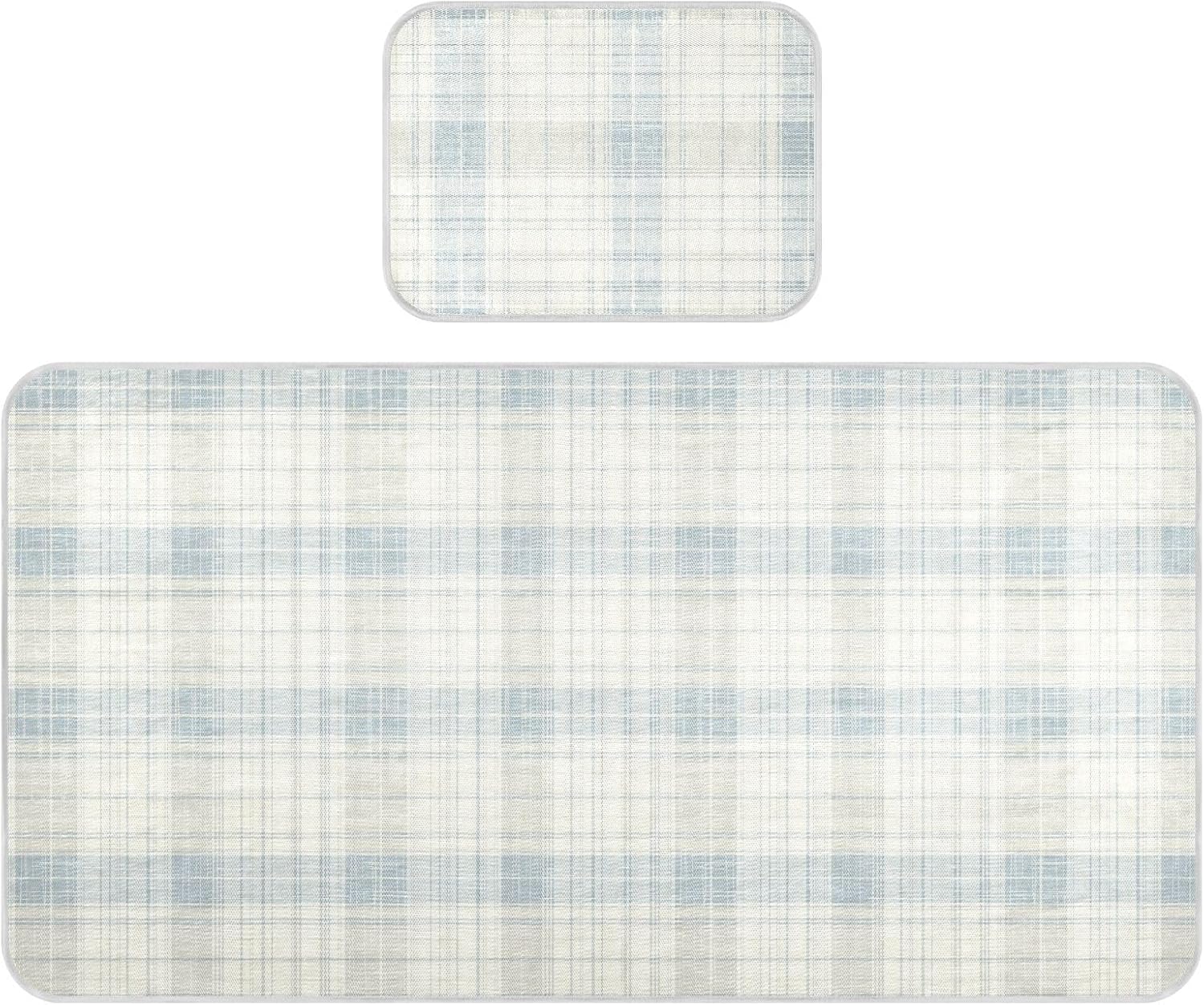 Light Blue Plaid Pattern Cooling Baby Crib Mattress 28" x 52" Breathable Crib Mattress pad for Baby&Toddler