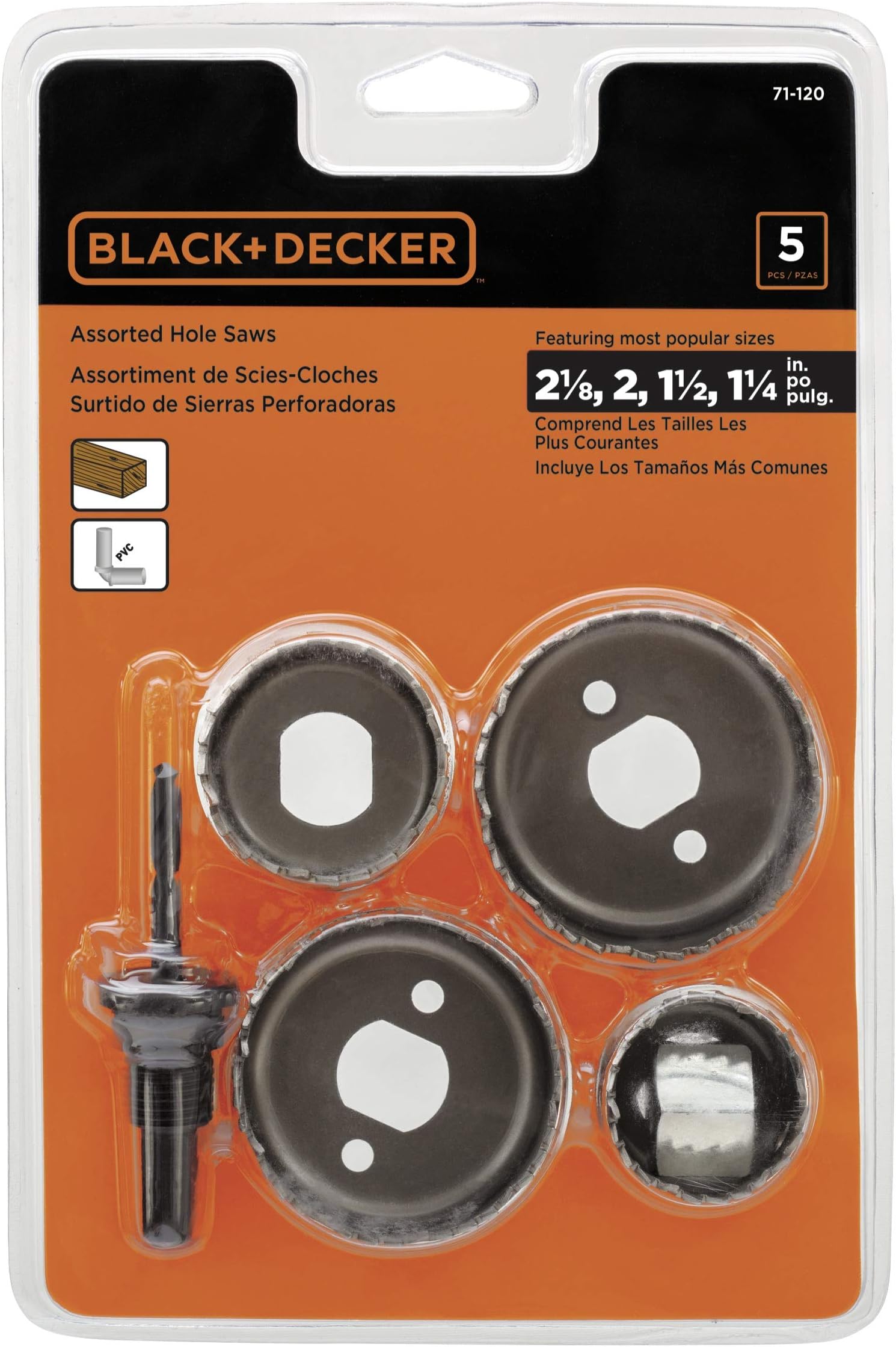 BLACK+DECKER Hole Saw Kit, Assorted, 5-Piece (71-120)