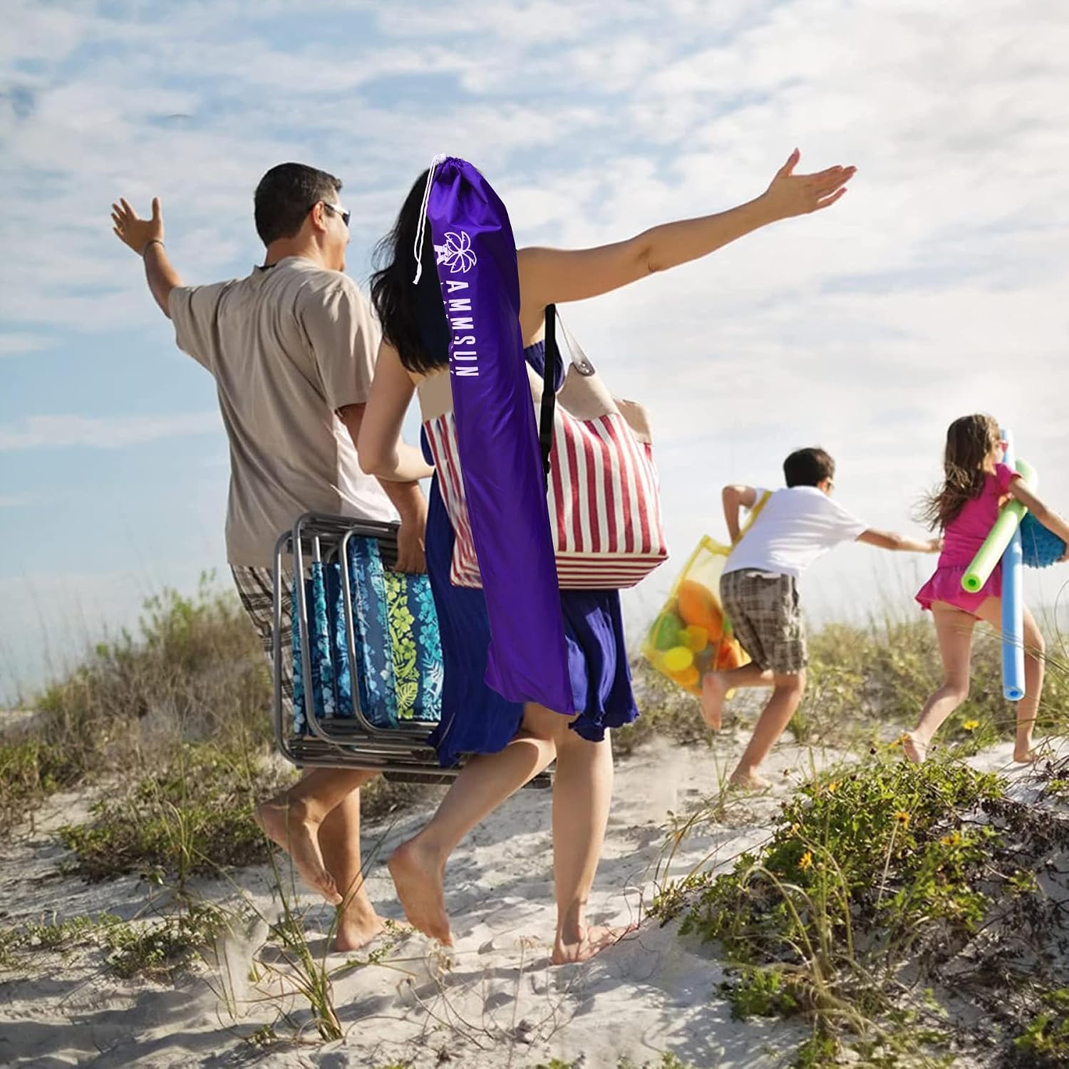 AMMSUN Shade Umbrella, Premium Portable Umbrella with Stand, 6.5ft Lightweight Free Standing Canopy for Sporting Games, Adjustable Instant Sun Protection and Easy to Carry, Purple