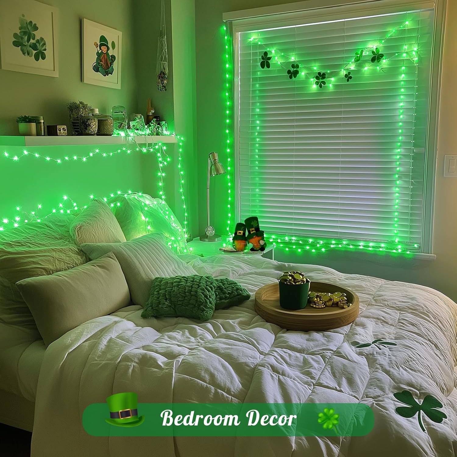 JMEXSUSS 4 Pack 50 LED Green Fairy Lights Battery Operated: 16.1ft Christmas Fairy Lights Indoor Outdoor Waterproof Green St Patrick's Day Lights for Bedroom Garden Party St Patrick's Day Decorations - Image 6