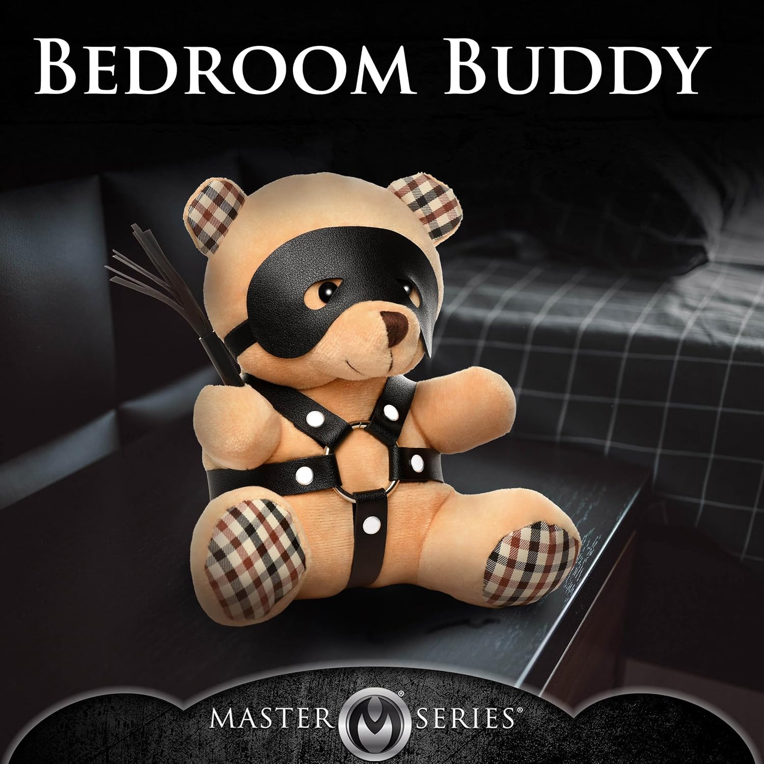 Master Series BDSM Bear for Men, Women & Couples. Soft, BDSM Themed Teddy Bear Stuffed Animal Medium. Cute and Sexy Gift. 1 Piece, Beige and Black.