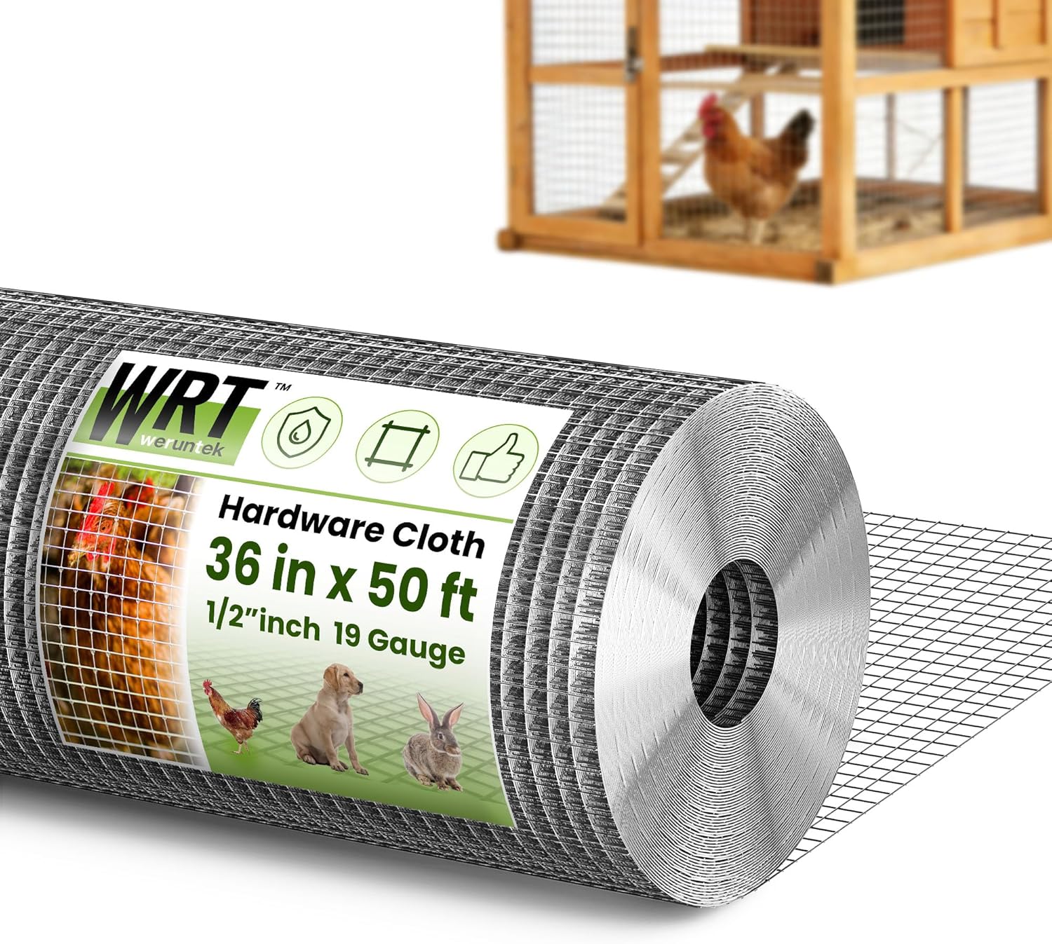 1/2 inch 36inx 50ft Hardware Cloth Chicken Wire Fencing 19G, Hot Dipped Galvanized After Welding, Wire Mesh Roll, Garden Fence, Poultry and Rabbit Barrier, Outdoor Metal Fencing