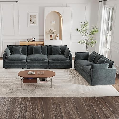 mikibama Luxury 2 Piece Cloud Couches Set, Modern Upholstered Chenille 3 Seater and Loveseat Sofa Set with 9 Pillow for Living Room Bedroom Office Apartment, Grey