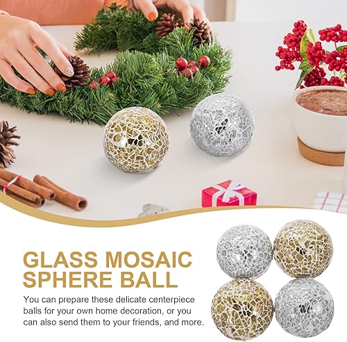 Miniatura 2 de SEWACC Bolas decorativas de mosaico, 4 unidades, bolas redondas de mosaico, bolas de vidrio de mosaico decorativas, bola sólida de vidrio para