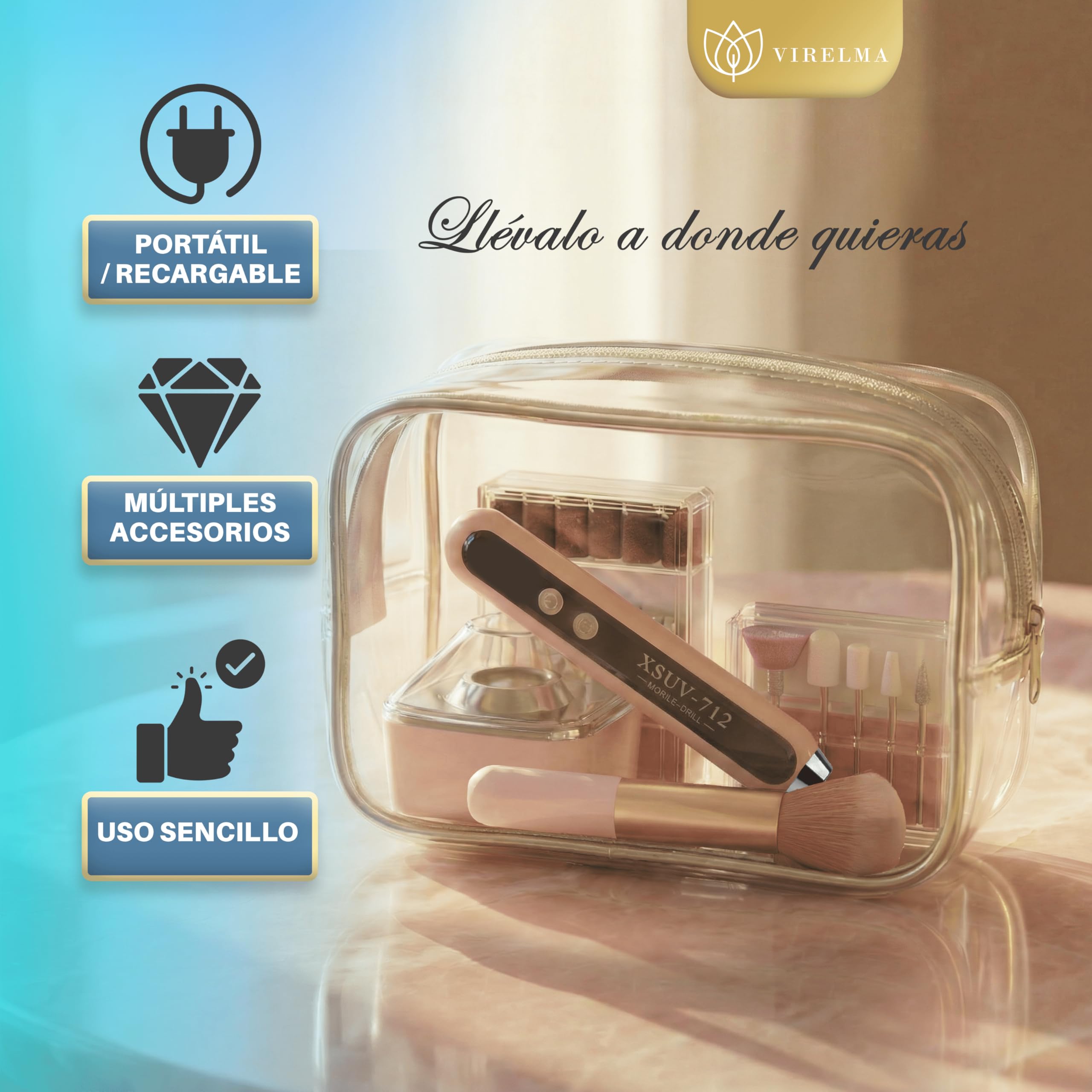 Torno para Uñas Profesional Inalambrico 25000RPM – Lima Eléctrica con Luz UV, Base antideslizante y Pantalla LED | Recargable y portatil para Manicura y Pedicura en Casa o Viajes