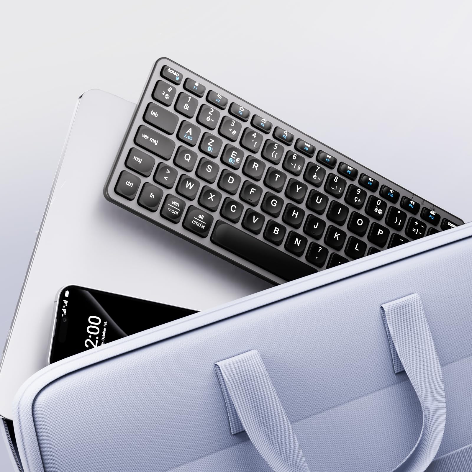 iClever Clavier Bluetooth, Clavier sans Fil, Compact, Ultra-Mince, Rechargeable, AZERTY Français pour iOS, Mac, Windows, Android,Gris