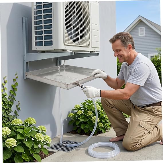 Drain Pan, Square Galvanized Iron Ac Drain Pan - Condensate With 2m Hose & Clamp For 1-5p Air Conditioner Units