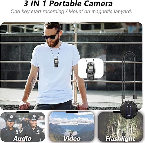 Miniatura 5 de Cámara Corporal 4K con Grabación de Audio y Vídeo, Cámara Ponible Mini de 128GB con Cordón Magnético, Cámara Corporal para Viaje, Ciclismo,