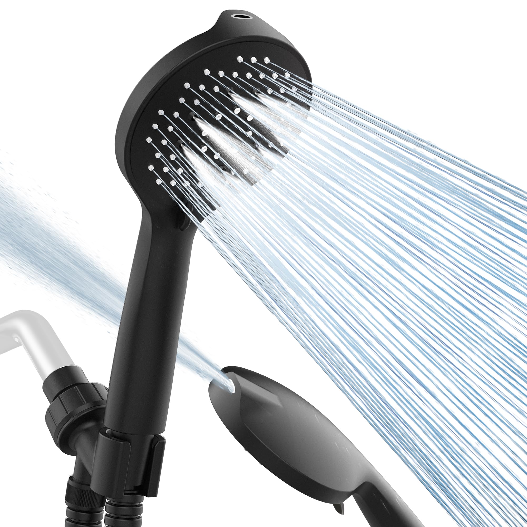 Black Shower Heads, 6 Spray Modes High Pressure Handheld Shower Head