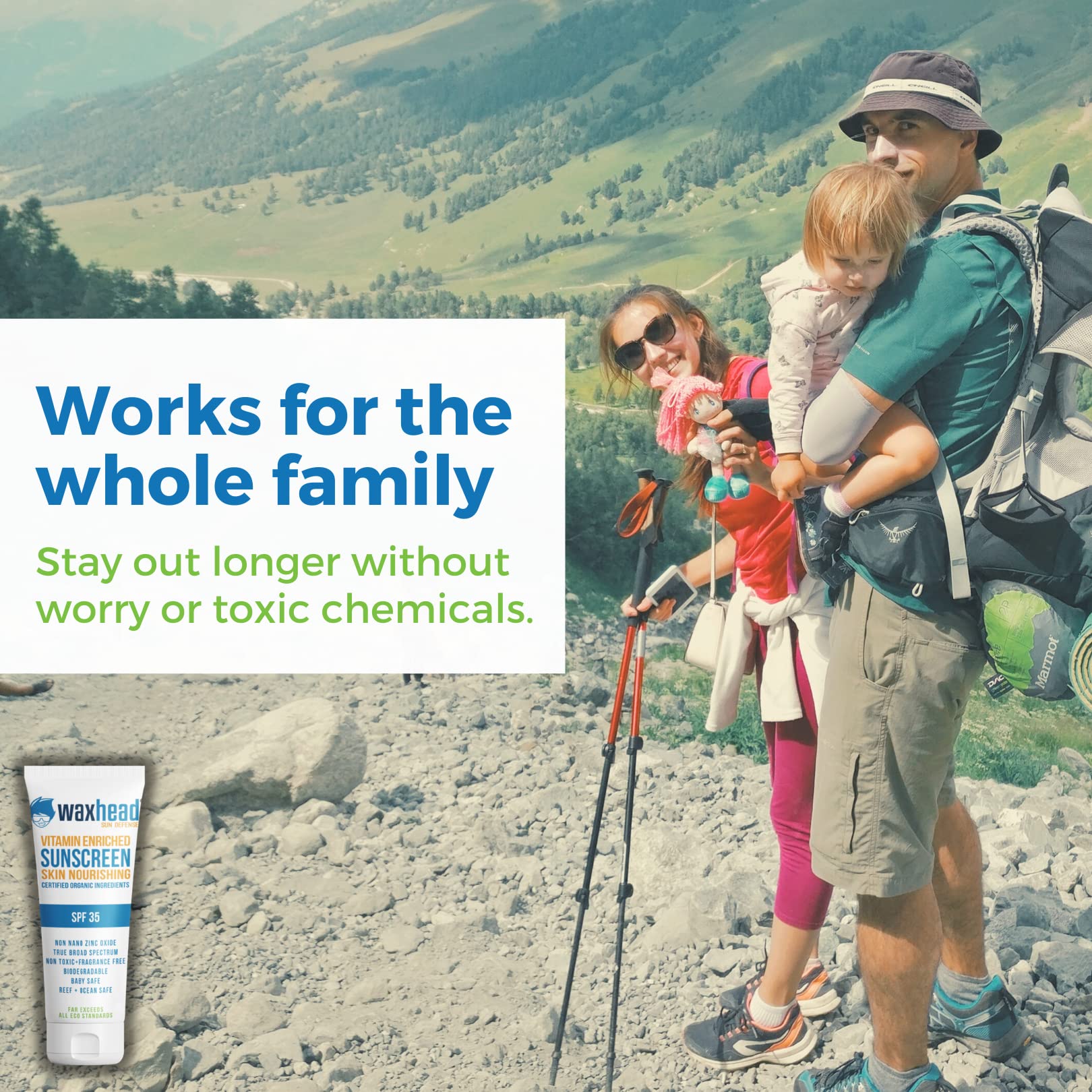 Waxhead Zinc Oxide Sunscreen with Vitamin D and Vitamin E, Biodegradable Sunscreen, Zinc