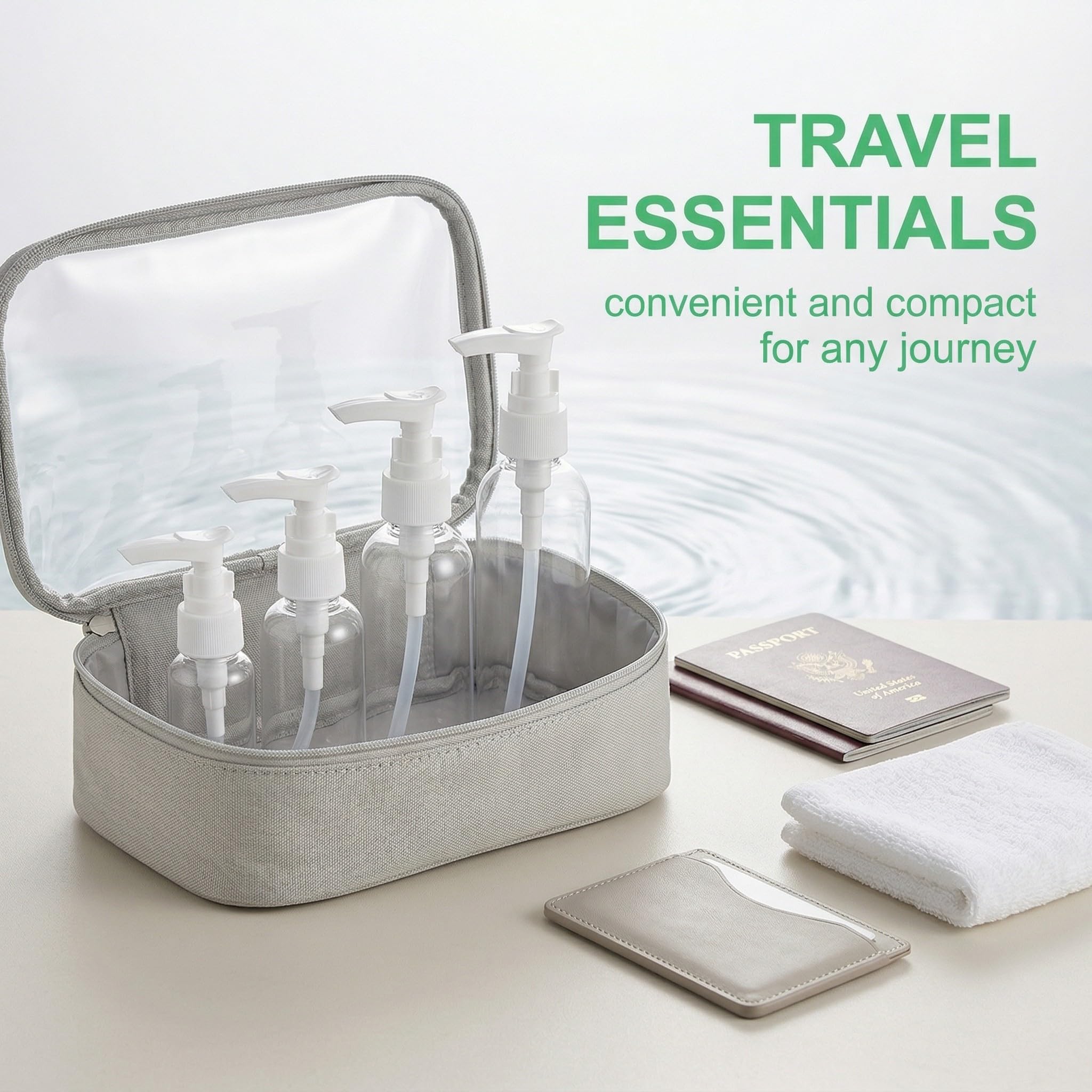 4 Pezzi dispenser per crema, 30ml, 50 ml, 80 ml, 100 ml, Trasparente enza senz'aria Flaconi da Viaggio, Boccette Contenitori Ricaricabile Con 3 imbuti, per Cosmetici, Lozione, Bagno, Shampoo Liquidi