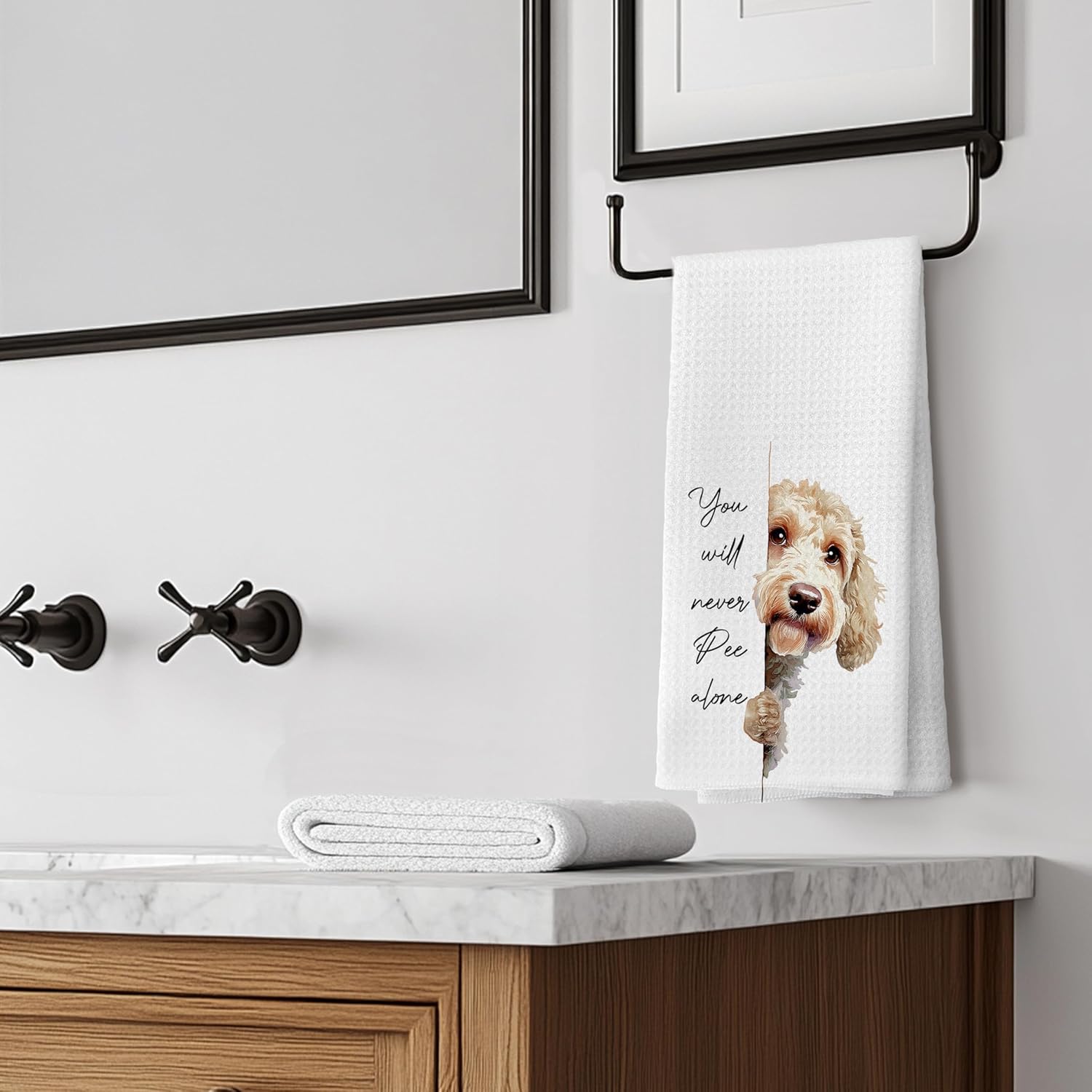 LUKIPOM280 Funny Goldendoodle Gifts Hand Towels, You Will Never Pee Alone Funny Bathroom Hand Towels, Goldendoodle Dog Bathroom Decor, 16x24 Inches - Image 5