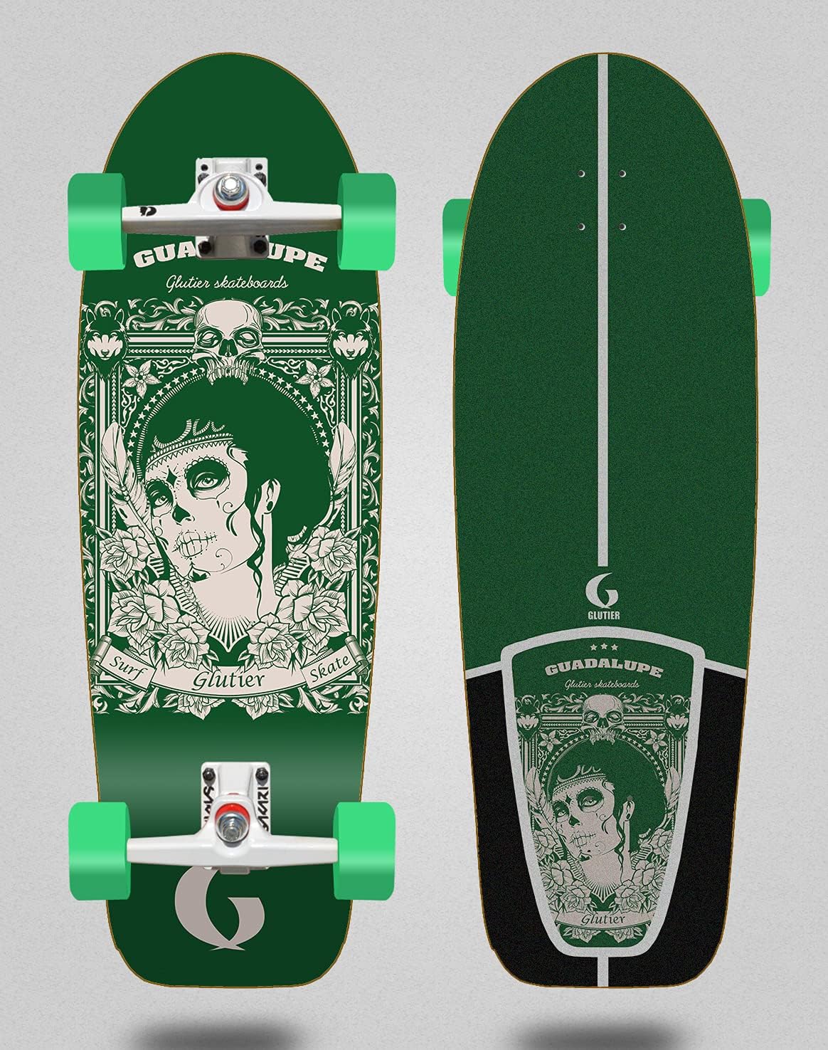 Surfskate Glutier Complete with SGI Sakari Surf Skate Trucks - Guadalupe Green 30,5