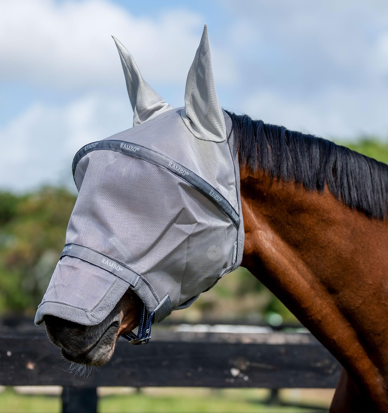 Horseware Irlanda Rambo Flymask Plata y Gris Titanio