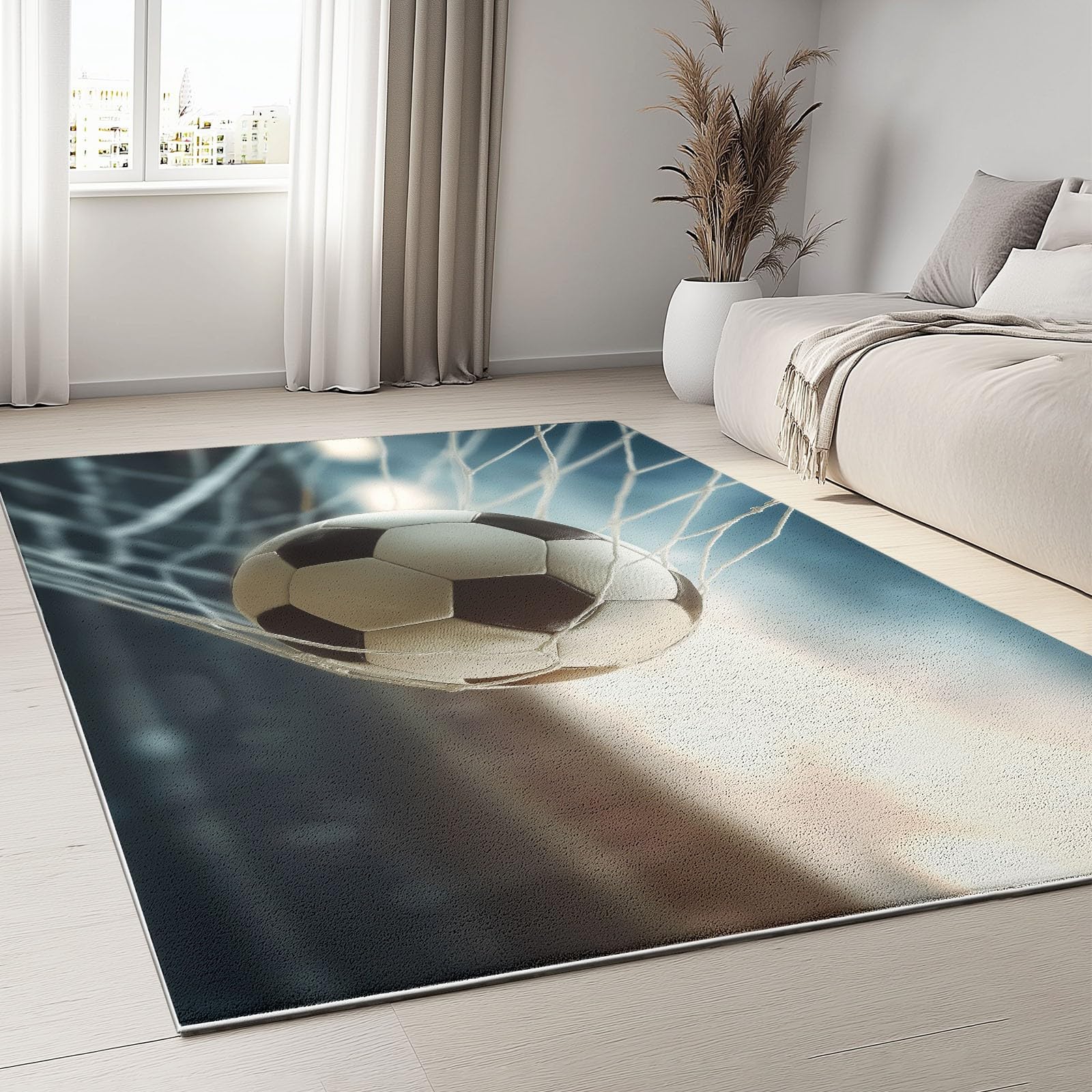 Generisch Sportthema Stadion Fußball Teppiche, Weicher Flanell Kurzflor Teppich - Waschbarer rutschfeste Blau Teppiche Pflegeleicht Strapazierfähig für Schlafzimmer Kinderzimmer 140 x 200 cm