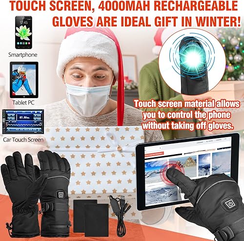 Miniatura 6 de Guantes térmicos para hombres y mujeres, guantes de calefacción eléctrica recargables de invierno con batería de 6000 mAh, impermeables para