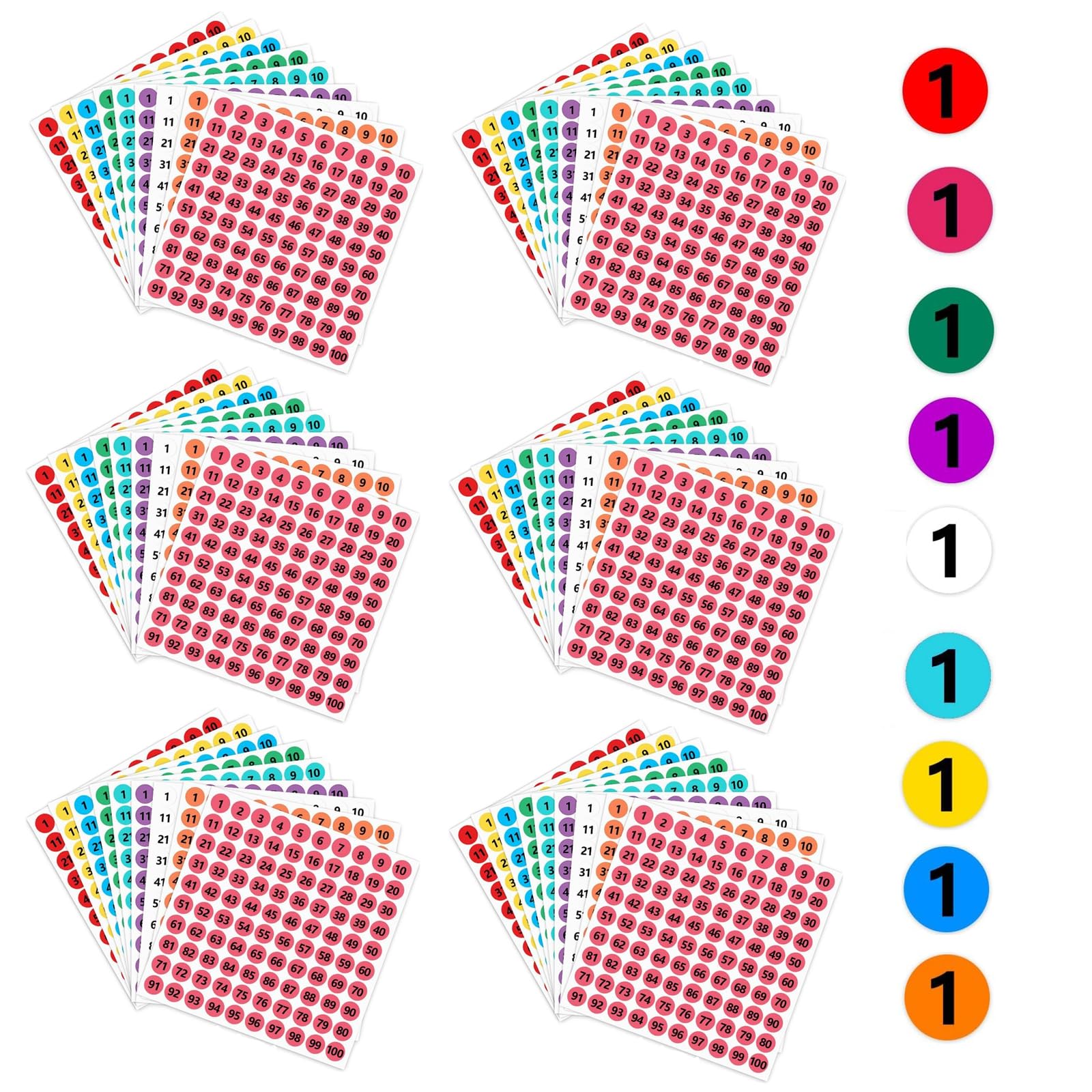 108 Sheets Small Self Adhesive Number Stickers, 1 to 100 Sticky Round Number Labels for Sorting, Organizing, Storage Boxes, Lockers, Office&School Supplies,10 mm