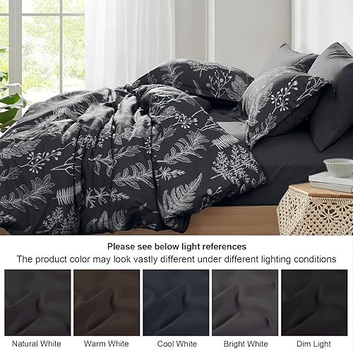 Miniatura 6 de PHF Juego de edredón de 7 piezas, edredón ultrasuave en una bolsa, juego de sábanas y edredón botánico reversible, incluye edredón, fundas de
