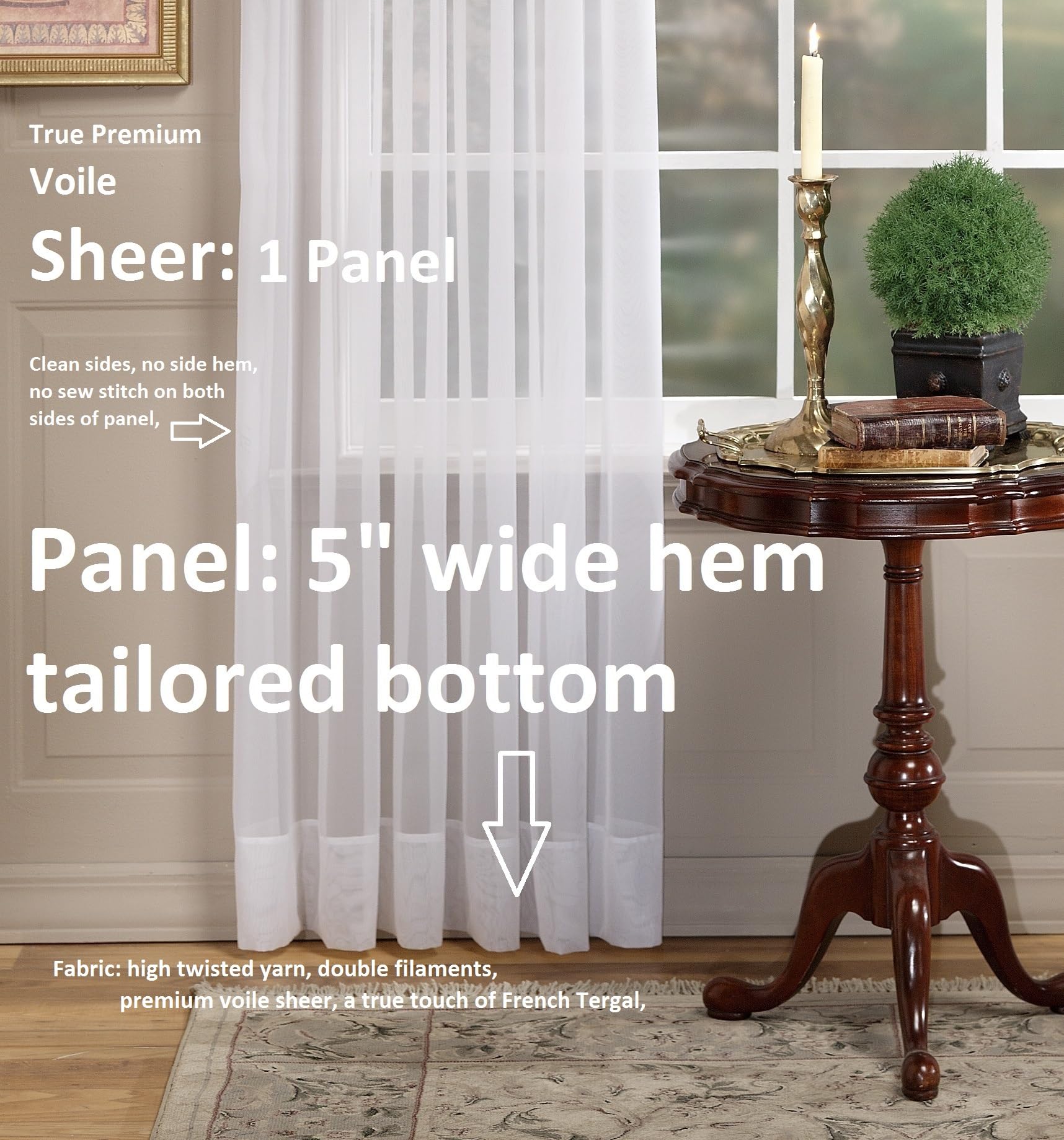 Today's Curtain Emelia Original Voile Panel 54", White, 60" W x 54" L, W 60" x L 60" (1 Panels) - Image 2