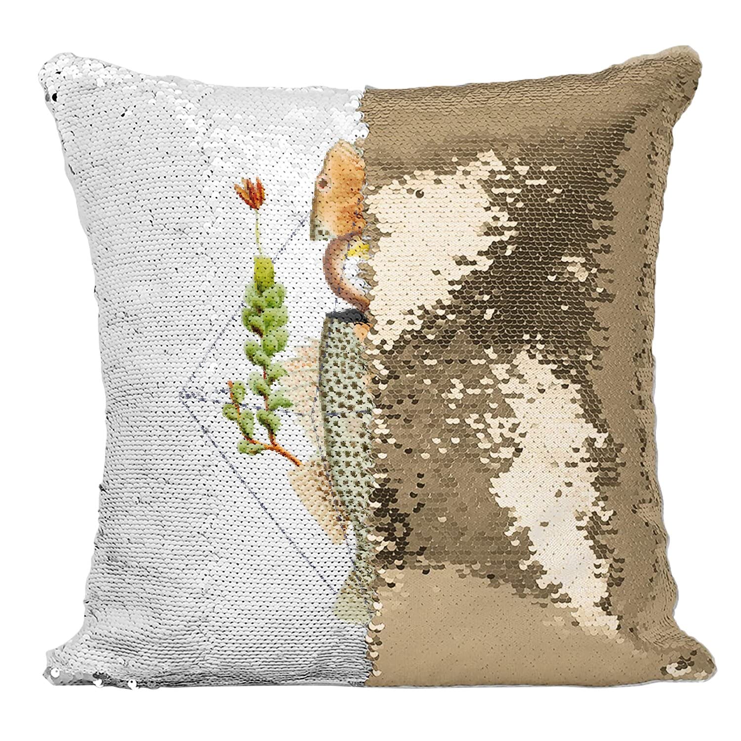 Housse sequin héron doré poisson, coussin d'art prestigieux