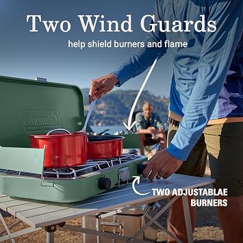 Coleman Cascade 222 2-Burner Camping Stove, Portable Cooktop with 22,000 BTUs, Matchless Lighting, Dual Wind Guards, Great for Outdoor Cooking, Camping, Tailgating, Grilling, BBQs, More