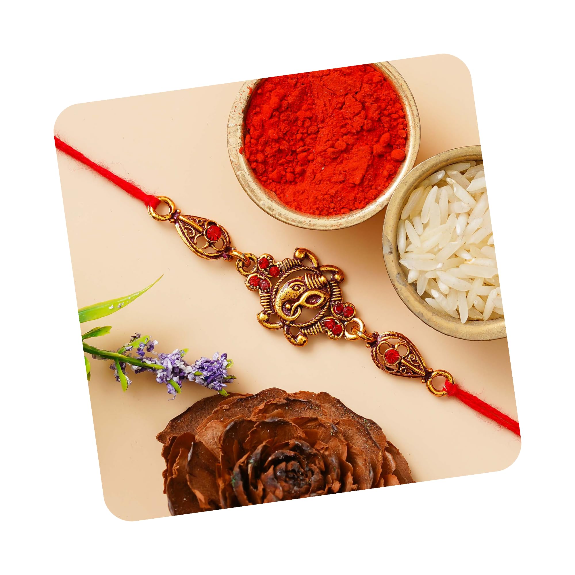 ecraftindia Floral Diamond Rakhi with Roli Chawal Pack | Rakhi for Brother Bhaiya Bhai-picture-23