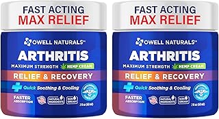 OWELL NATURALS Joint & Muscle Ream, Maximum Strength Relief & Recovery for Back, Neck, Feet with Aloe Vera, Vitamin B6 MSM, 2 Oz, (2 Pack)