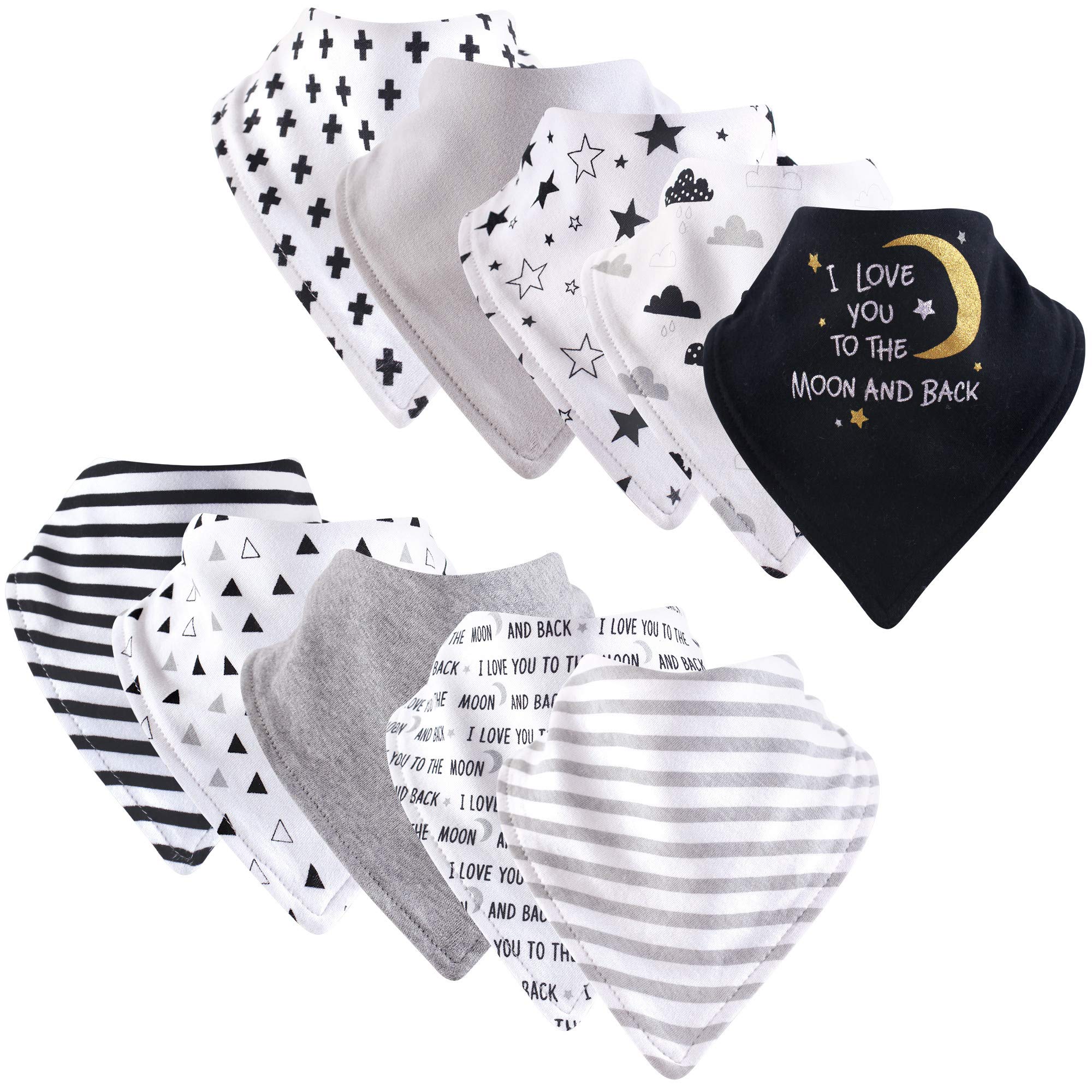 Hudson Baby Unisex Baby Cotton Bandana Bibs, Moon And Back, One Size