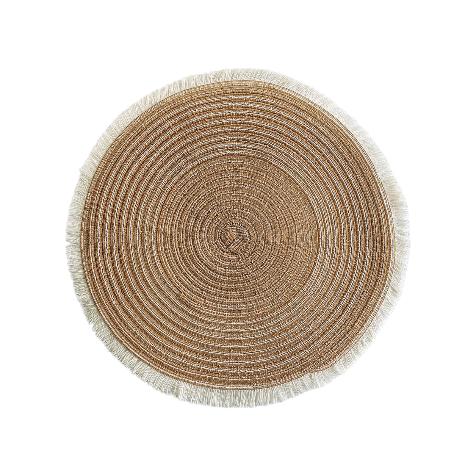Shntig Light Coffee Handwoven Polyester Round Placemat With Elegant Fringes For Dining Table Decoration And Heat Protective Kitchen Table Setting