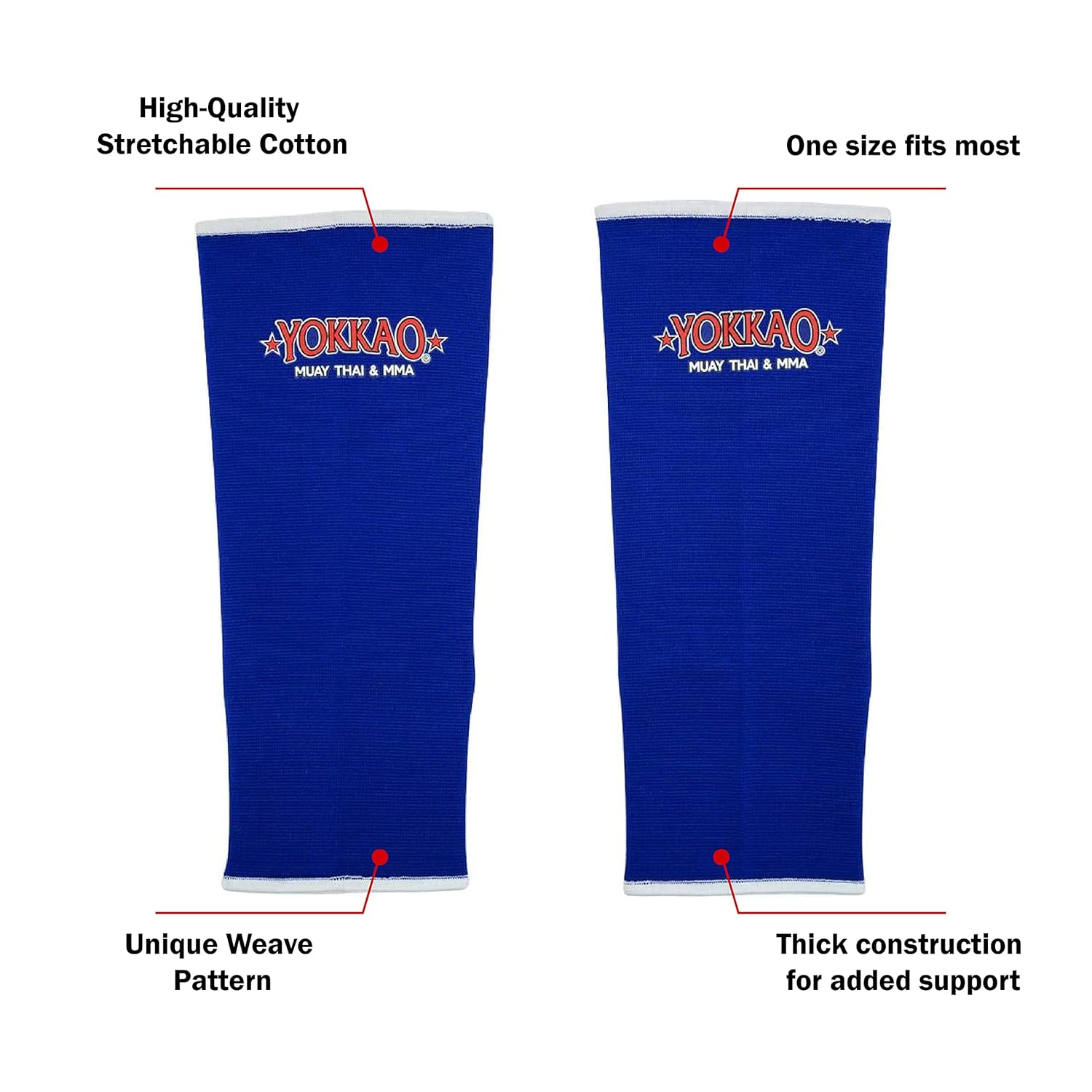 YOKKAO Muay Thai Ankle Guards Stretchable Cotton - Adult Standard - Blue
