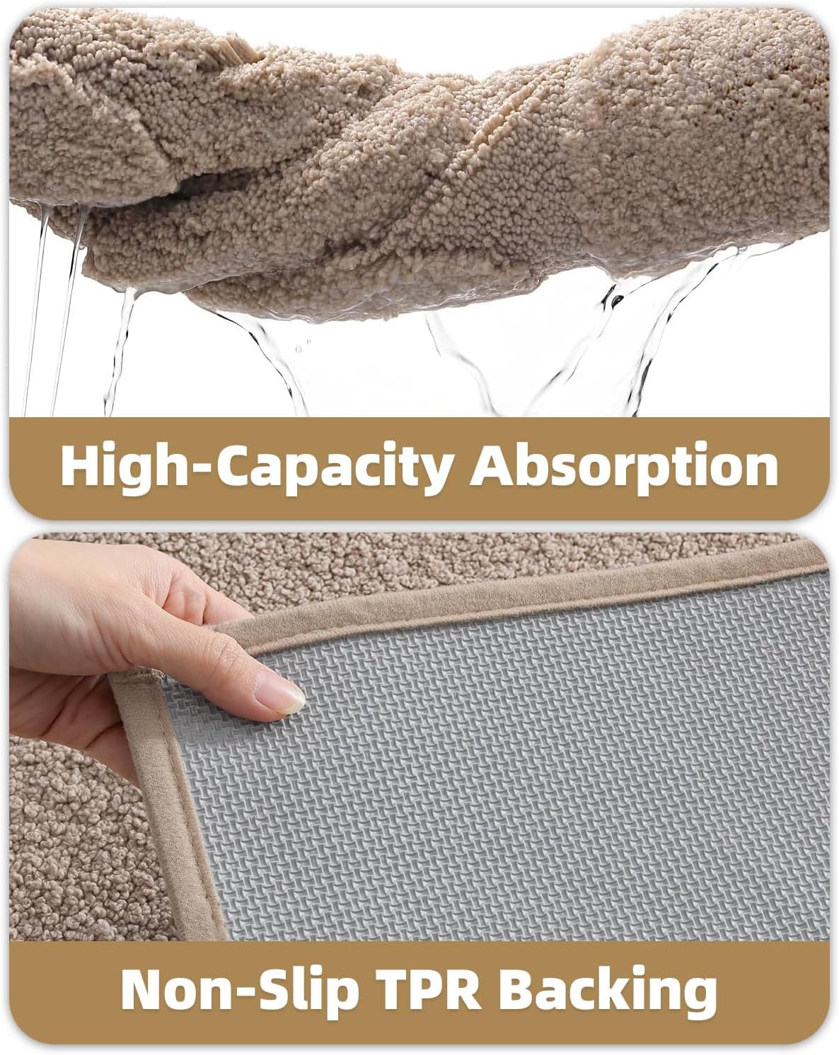 Color&Geometry Bathroom Rugs Non Slip Washable, 24"x44" Long Bath Mats Absorbent, Light Brown Shower Mat Outside Shower Quick Dry Bathmat for Bathroom Sink Laundry Room