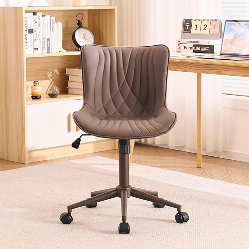 Miniatura 10 de YOUTASTE Silla de oficina moderna sin brazos, silla de trabajo giratoria de altura ajustable, sillas de costura de piel sintética con ruedas,