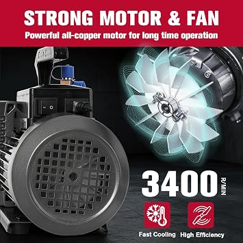 14 CFM Vacuum Pump, 2 Stage Rotary Vane Air Vacuum Pump 110V 1 HP
