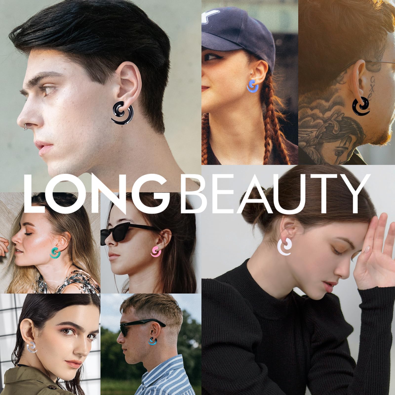 Longbeauty Set di 12 dilatatori per orecchio, 10 mm, 20 mm