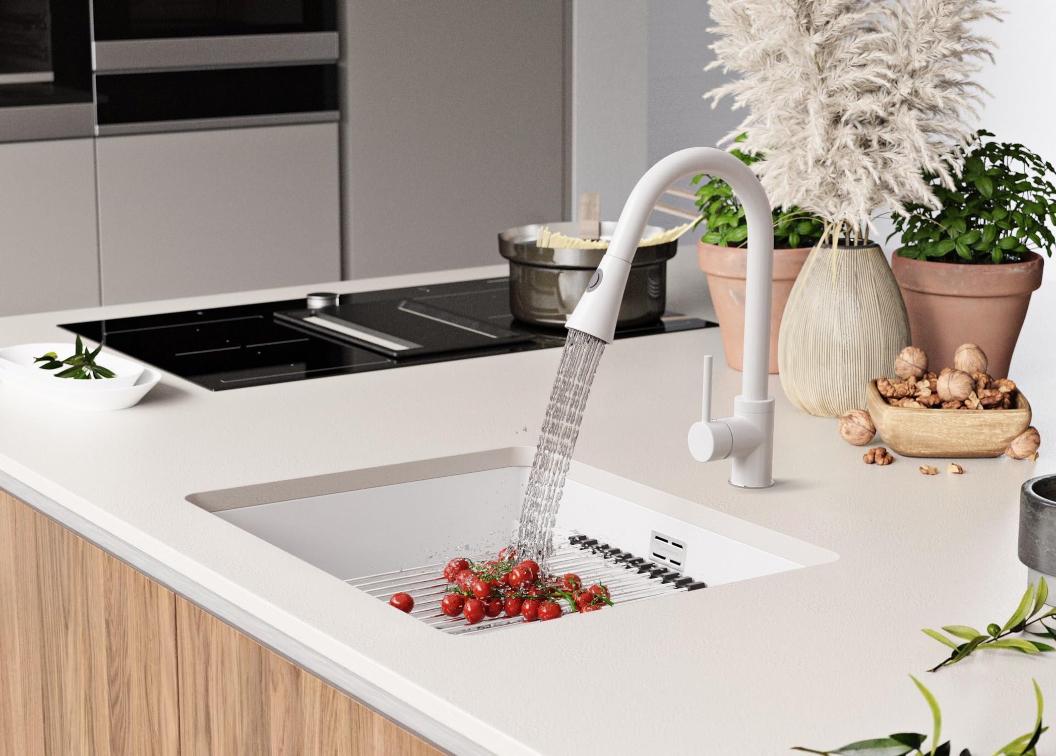 PRIMAGRAN Lavello sottotop al Mobile 90cm + Kit di scarico, 86x47cm