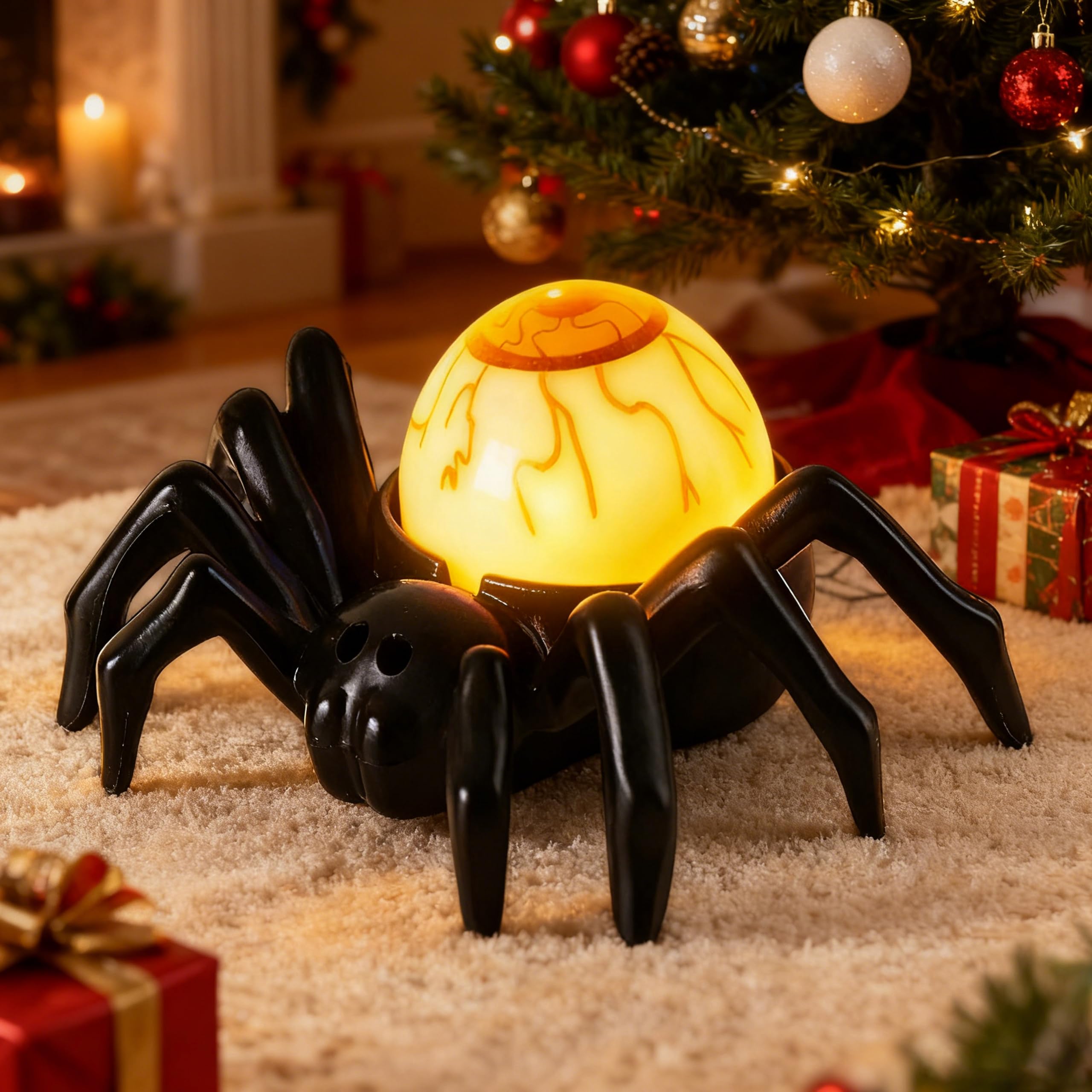 Halloween Eyeball Spider Tea Lights Decorations, 12 PCS LED Halloween Battery Operated Light Up Spider Flameless Candles for Indoor Outdoor Home Kitchen Bedroom Party House Decor