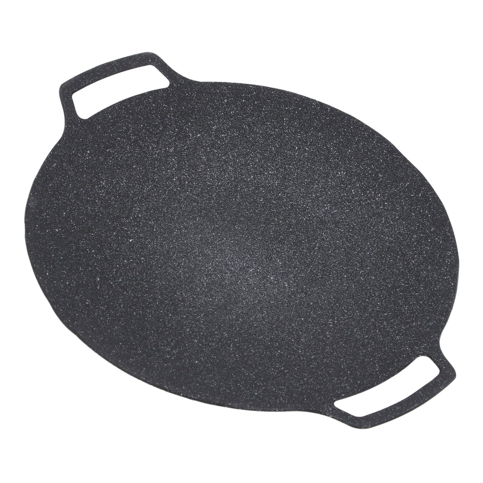 Plancha redonda antiadherente de aleación de aluminio, sartén con doble Mango para barbacoa, Camping, Picnic, cocina al aire, uso en cocina interior (33CM)