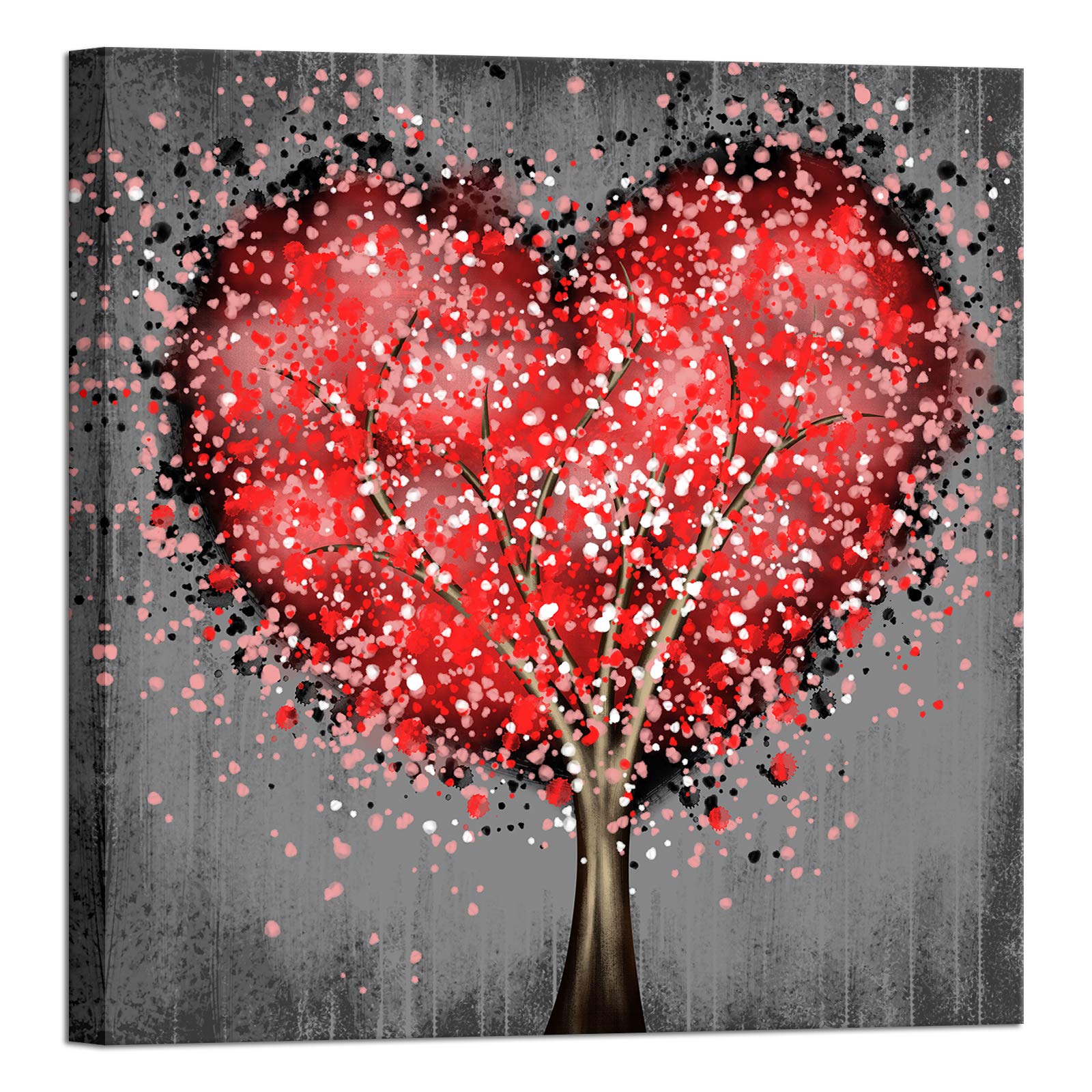 Photo 1 of **NEW**Artsbay Modern Abstract Tree Wall Art Red Love Heart Tree with Floral Flying on Rustic Grey Backdrop 20"Wx20"H