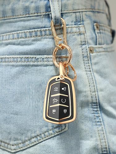 Miniatura 4 de LEERLY Funda para llavero para accesorios Cadillac, funda para llave con llavero compatible con Escalade ESV Smart Key 6 botones, color negro