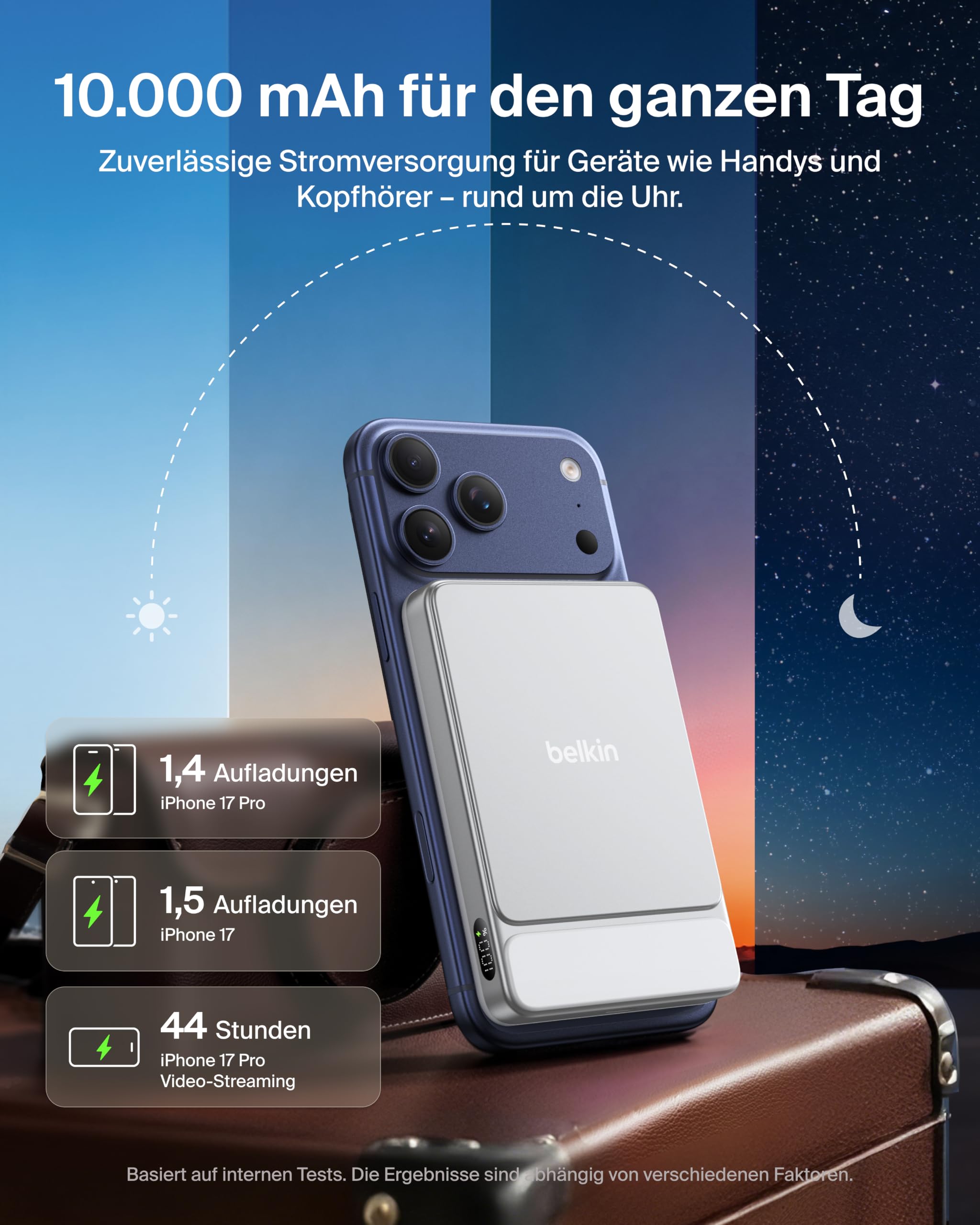 Belkin UltraCharge 10000mAh Magnetische Power Bank, USB-C Port – Weiß | 10K Powerbank Kabellos, Dünn, Qi2-zertifiziert, 25W, Magnetring, USB C Port, Bereits Geladen, Kabel, Geeignet für Flugreisen